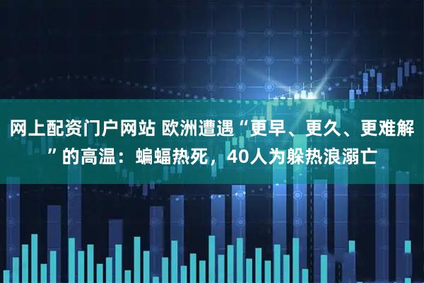 网上配资门户网站 欧洲遭遇“更早、更久、更难解”的高温：蝙蝠热死，40人为躲热浪溺亡